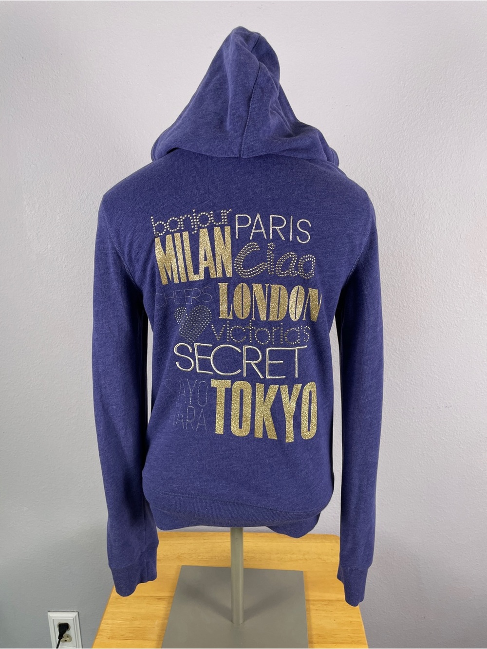 Victoria's Secret Supermodel Essentials Blue Zip Hoodie Rhinestones Y2K Small